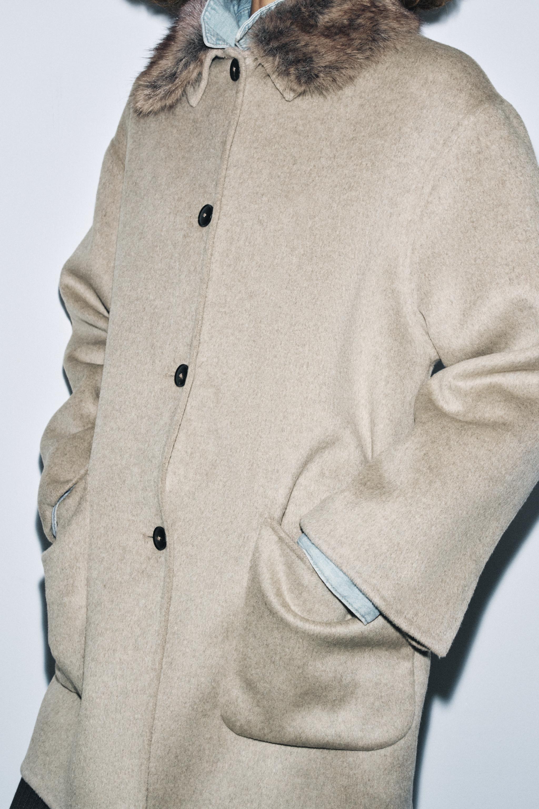 MANTEAU AVEC LAINE COL EFFET FOURRURE ZW COLLECTION